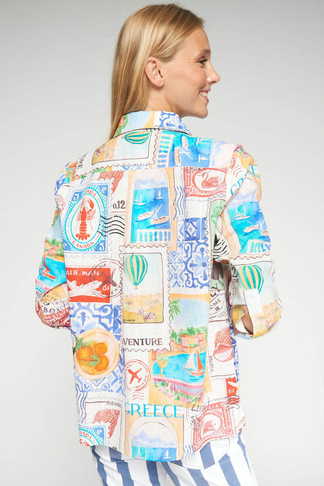 Vilagallo 33598 Sara Travel Stamps Print Cotton Shirt
