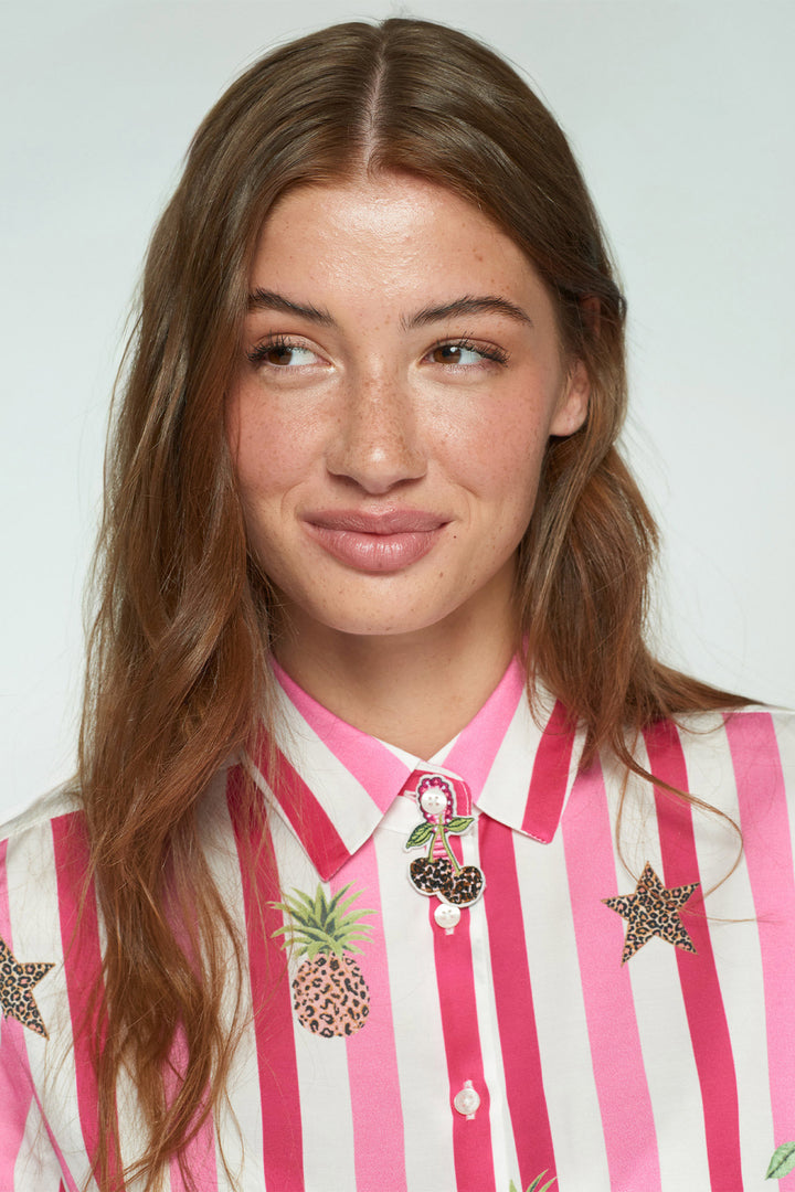 Vilagallo 33641 Misa Pink Stripe Cherries Print Shirt