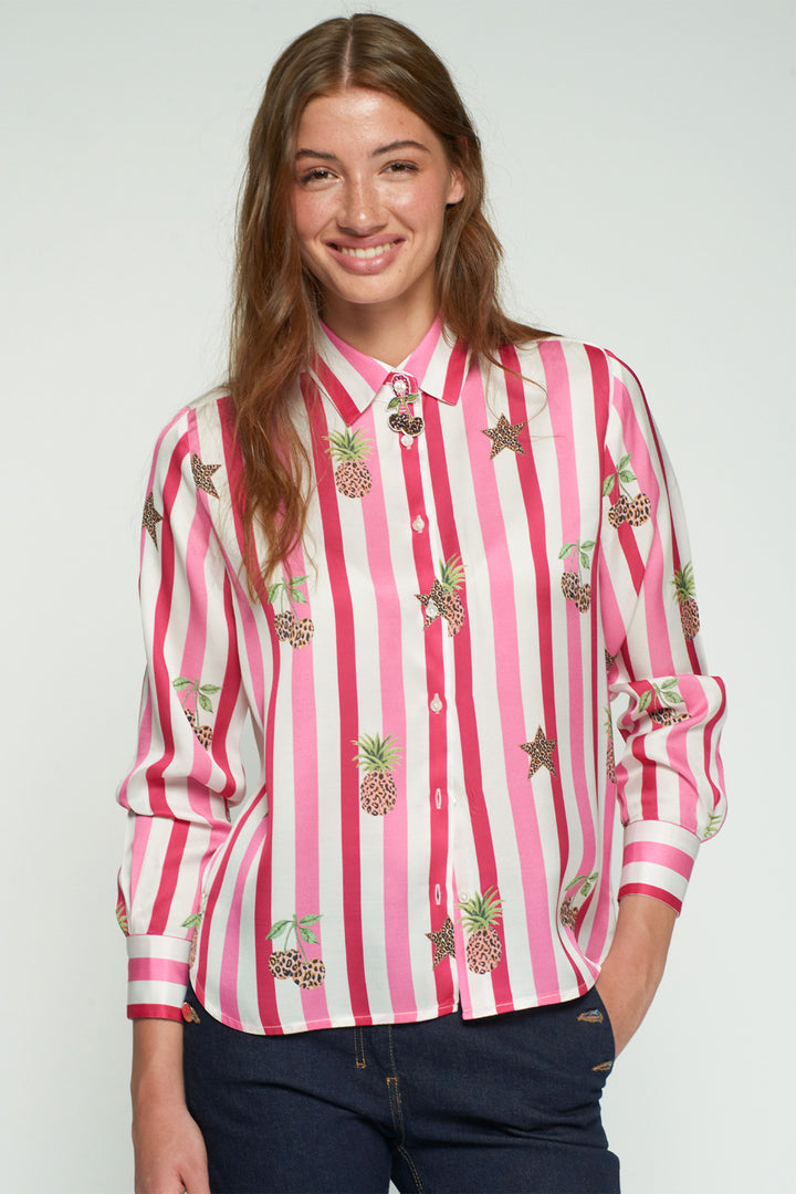 Vilagallo 33641 Misa Pink Stripe Cherries Print Shirt