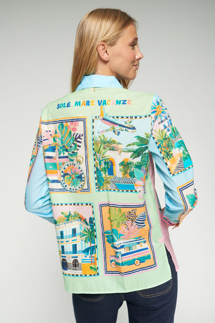 Vilagallo 33646 Tea Multicolour Sole Voile Print Cotton Shirt