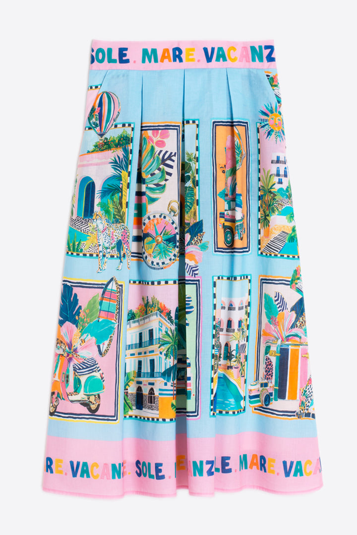 Vilagallo 33655 Olimpia Pink Blue Sole Voile Print Skirt