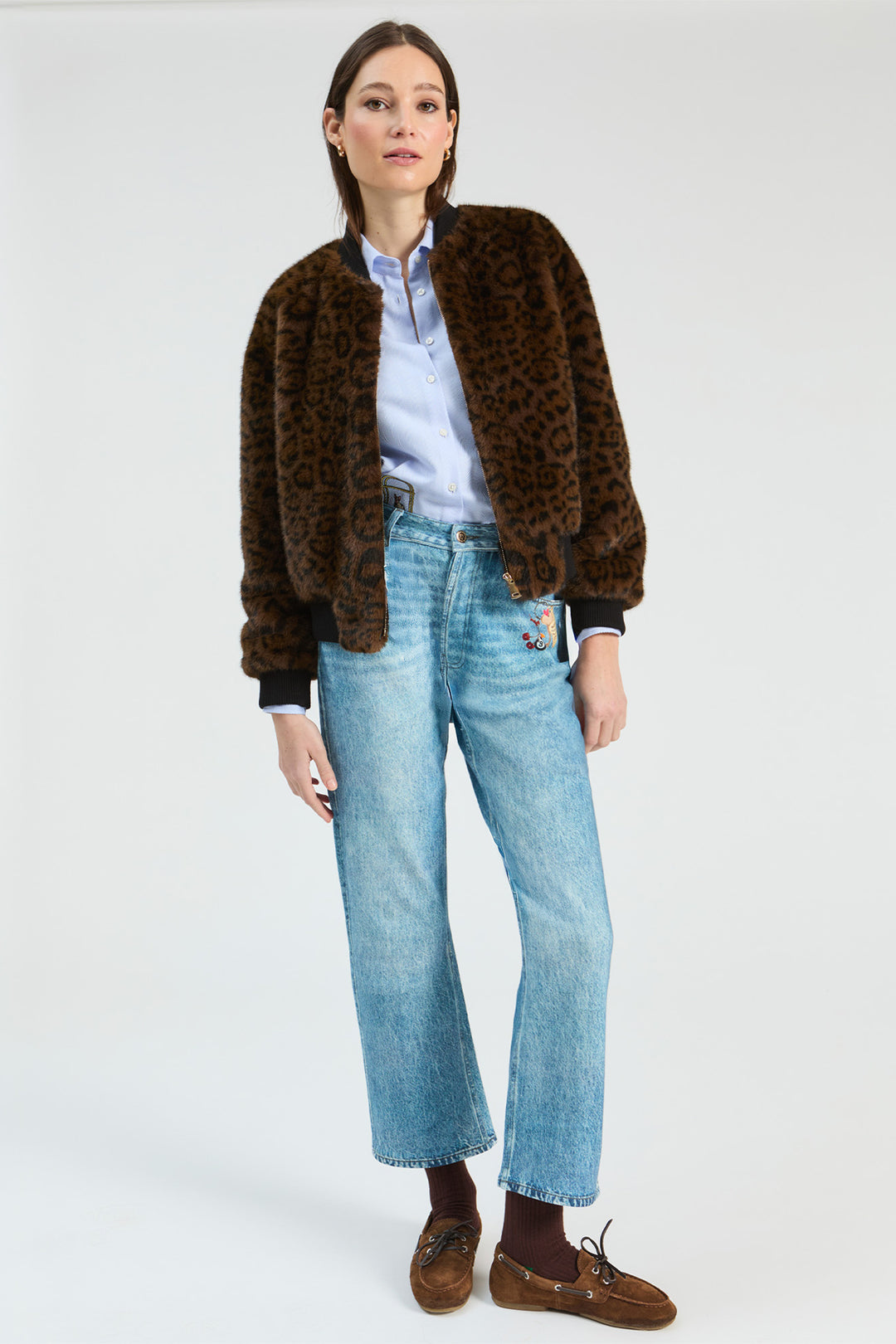 Vilagallo Brown Leopard Print Faux Fur Jacket 33761, front