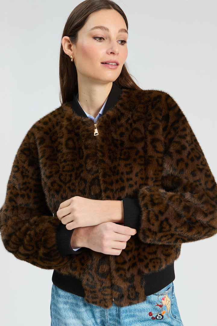 Vilagallo Brown Leopard Print Faux Fur Jacket 33761, back