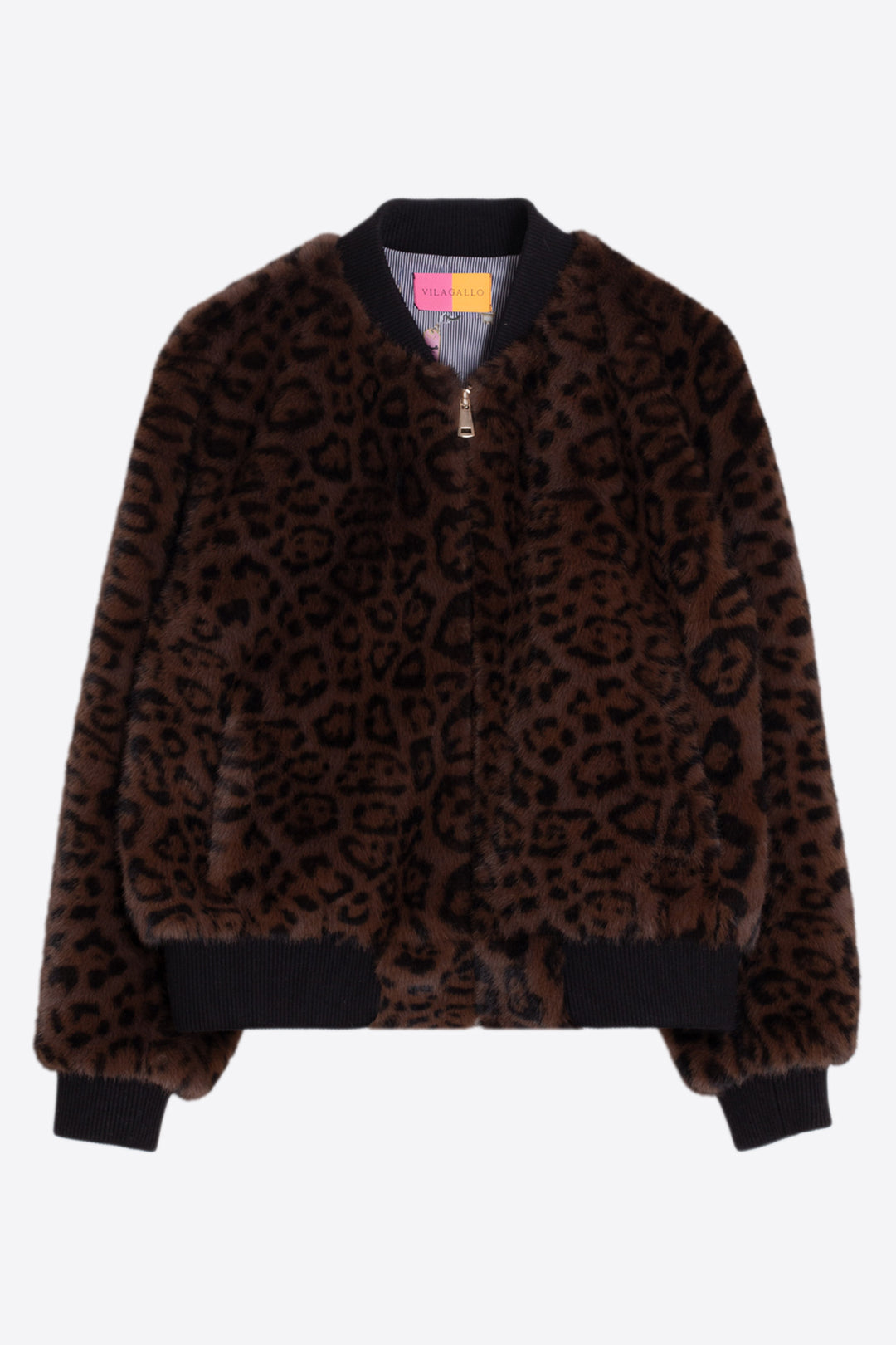 Vilagallo Brown Leopard Print Faux Fur Jacket 33761, detail