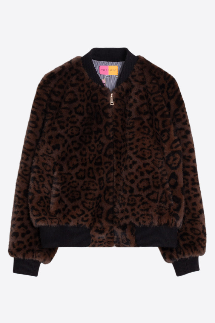 Vilagallo Brown Leopard Print Faux Fur Jacket 33761, detail