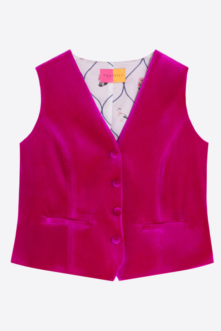 Vilagallo Gata Hot Pink Velvet Waistcoat 34212, front view flat