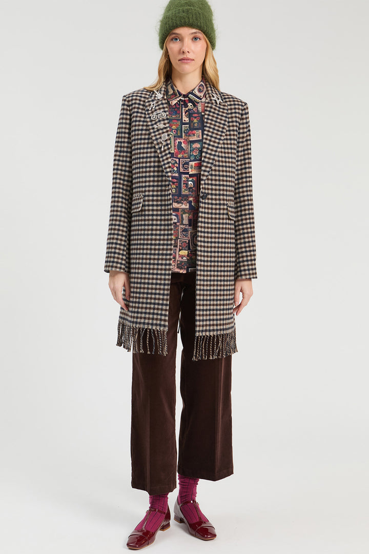 Vilagallo Multicolour Check Fringe Coat 33929, front