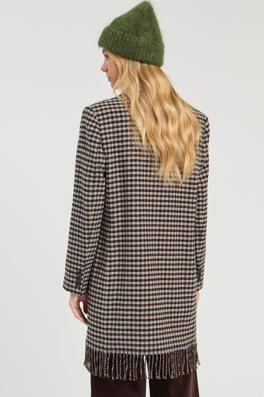 Vilagallo Multicolour Check Fringe Coat 33929, back
