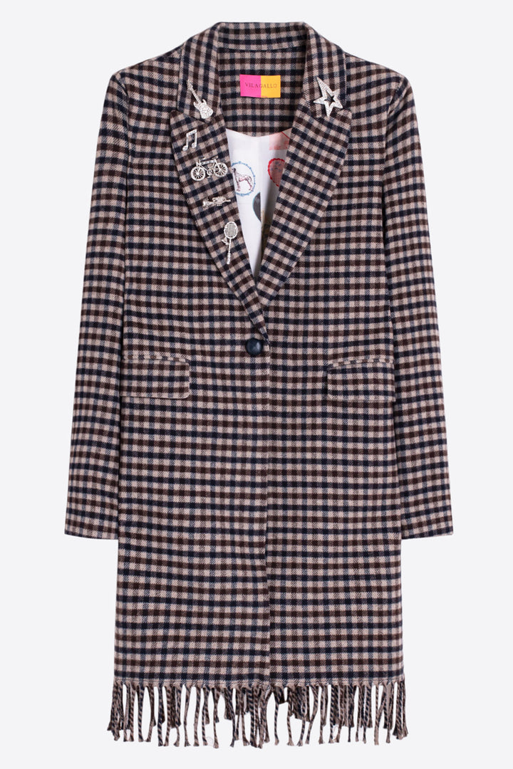 Vilagallo Multicolour Check Fringe Coat 33929, full length