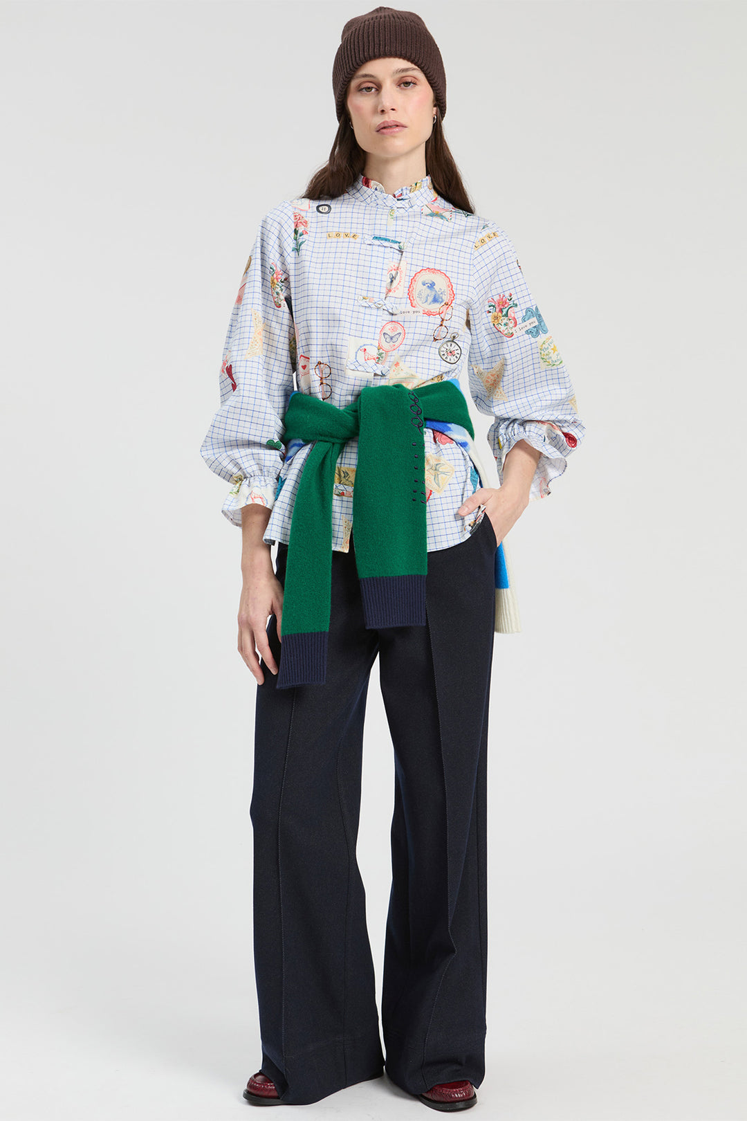 Vilagallo Multicolour Postcard Print Blouse 33885, front