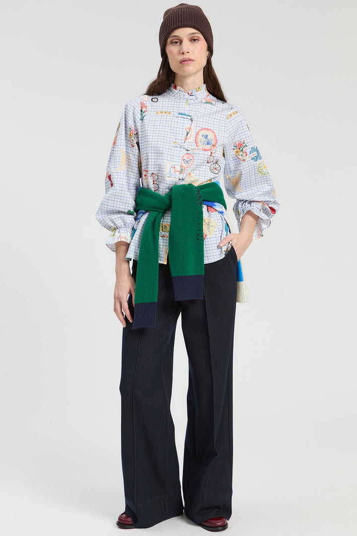 Vilagallo Multicolour Postcard Print Blouse 33885, front