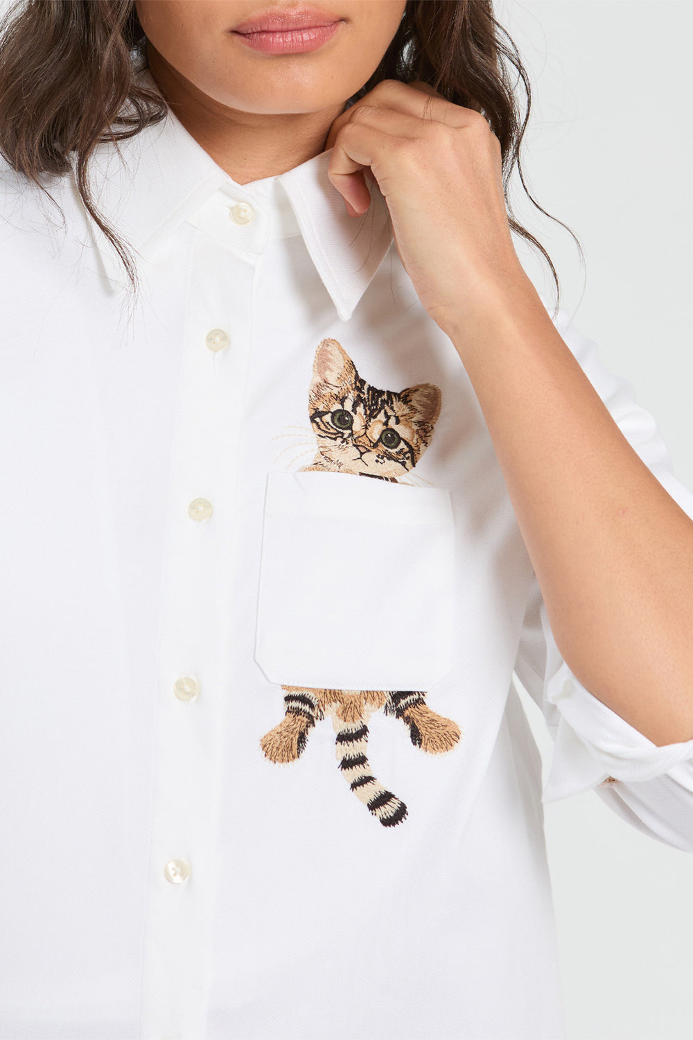 Vilagallo White Cat Embroidered Shirt 33755, back