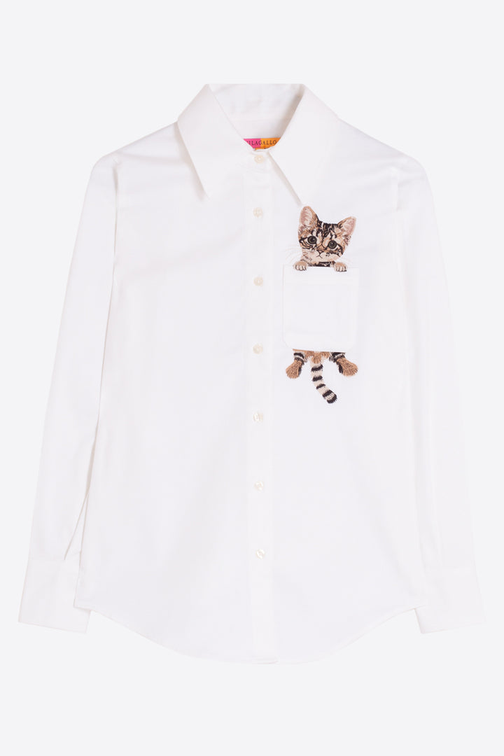 Vilagallo White Cat Embroidered Shirt 33755, detail