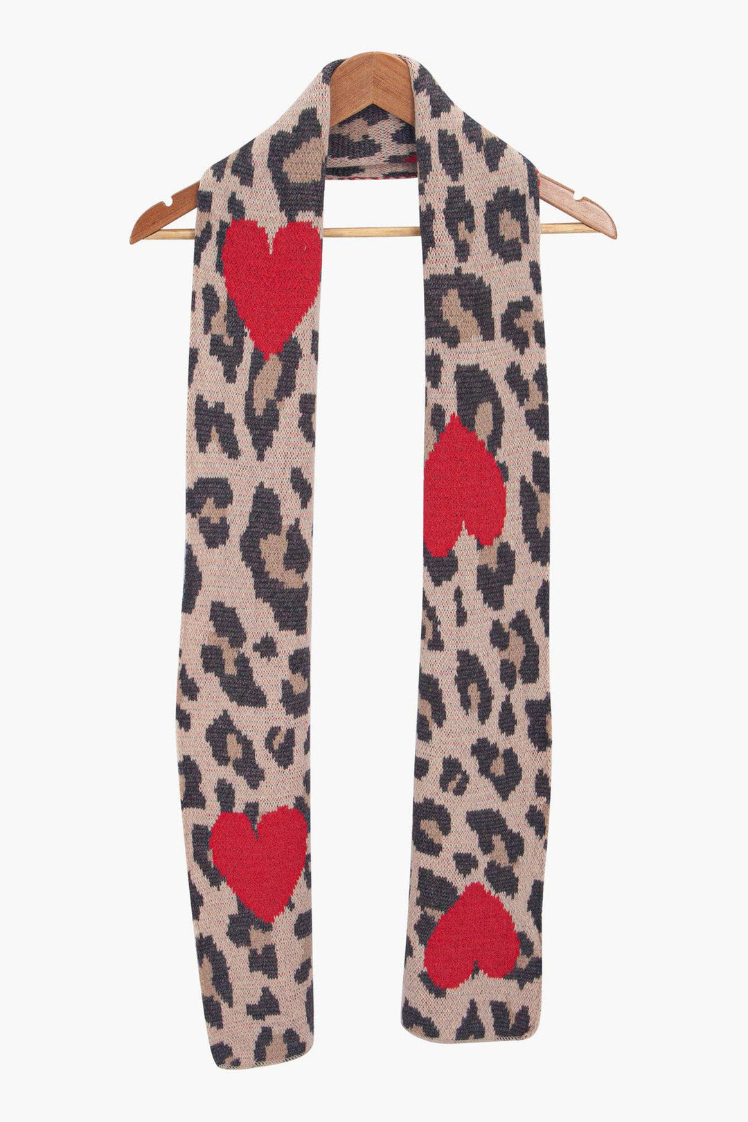 Wild Leopard and Hearts Knitted Scarf