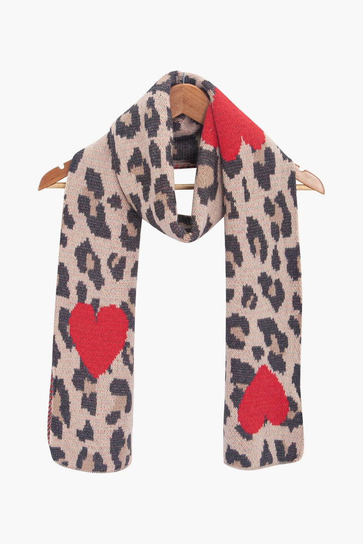 Wild Leopard and Hearts Knitted Scarf