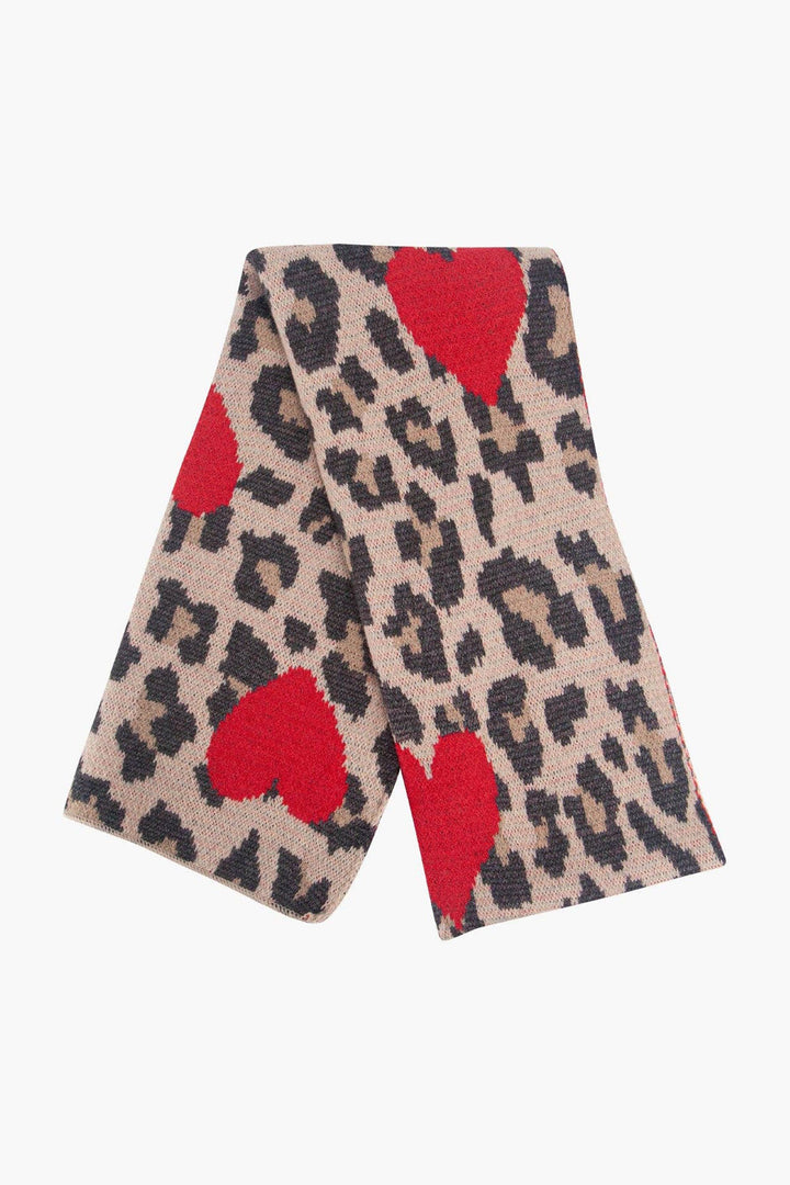Wild Leopard and Hearts Knitted Scarf