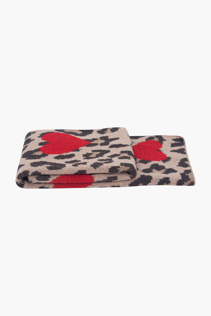 Wild Leopard and Hearts Knitted Scarf
