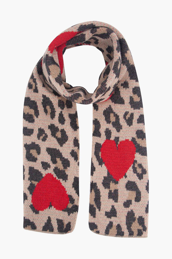 Wild Leopard and Hearts Knitted Scarf