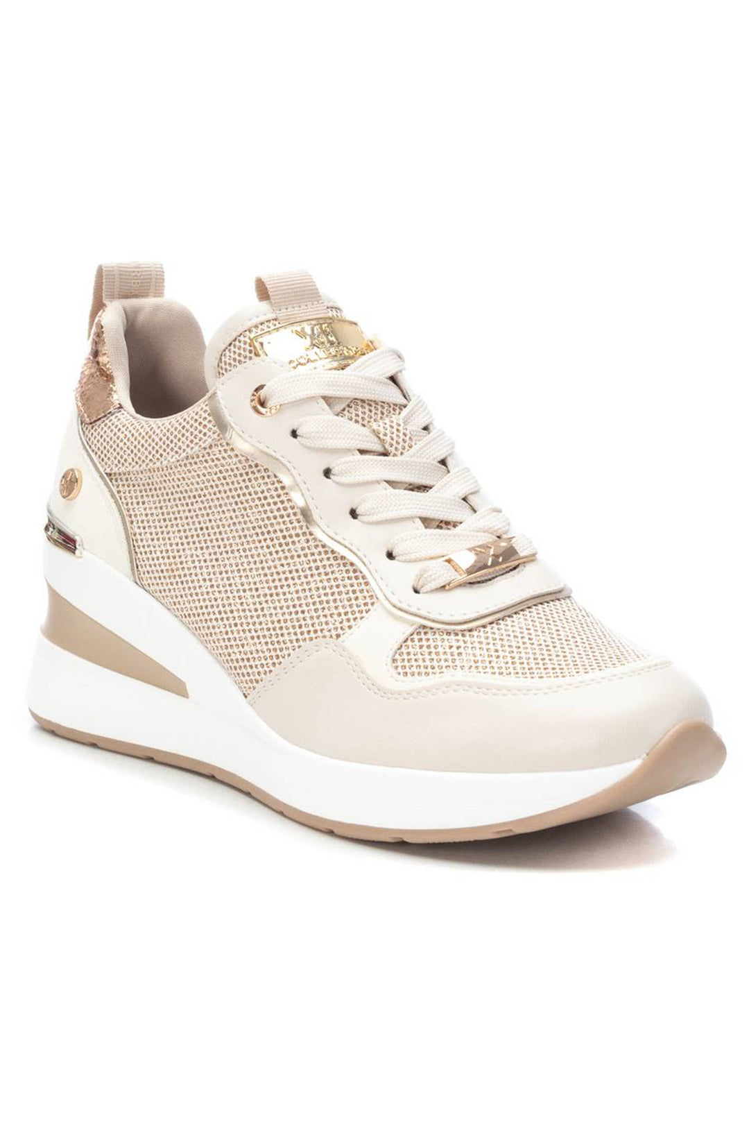 XTI 14240801 Gold Shimmer Wedge Trainers - Experience Boutique