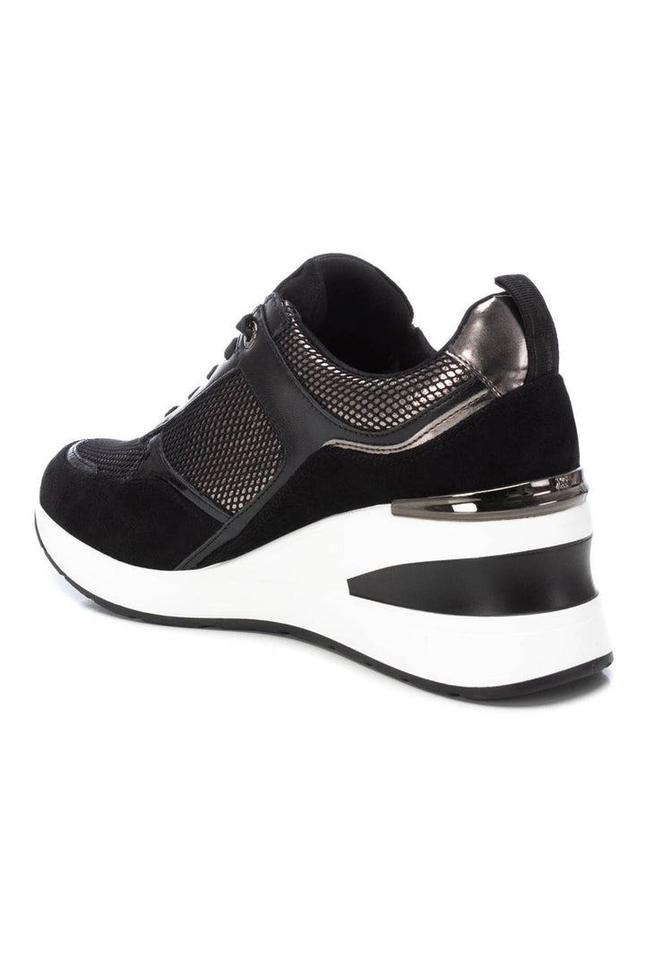 XTI 14307301 Metallic Black Wedge Trainers - Experience Boutique