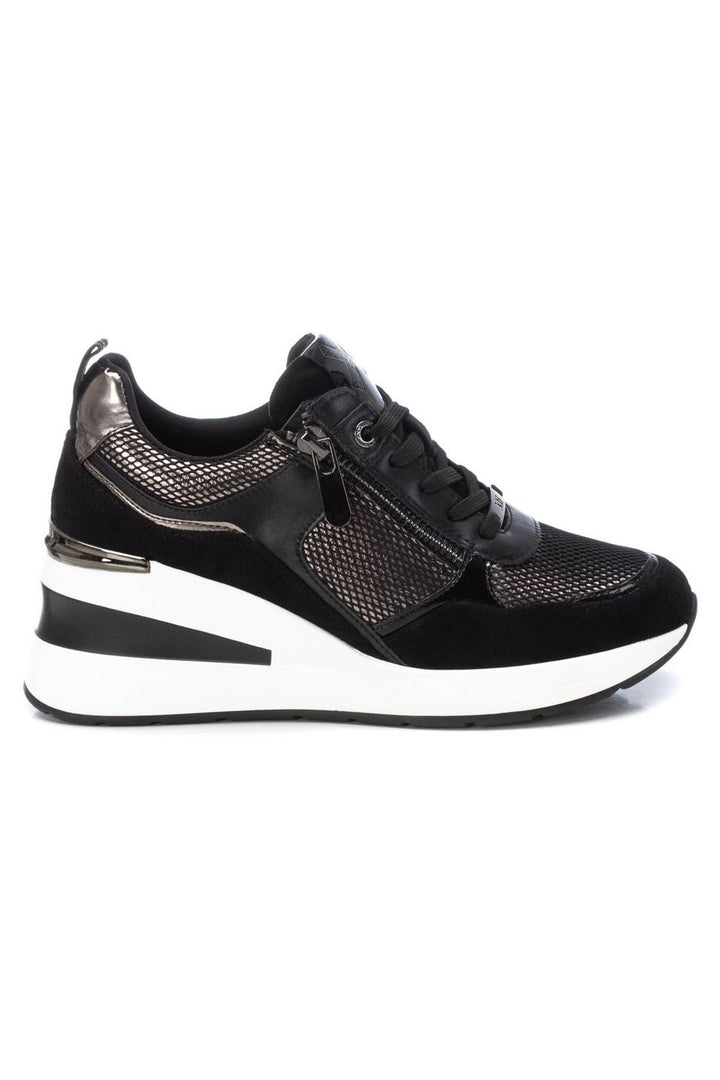 XTI 14307301 Metallic Black Wedge Trainers - Experience Boutique