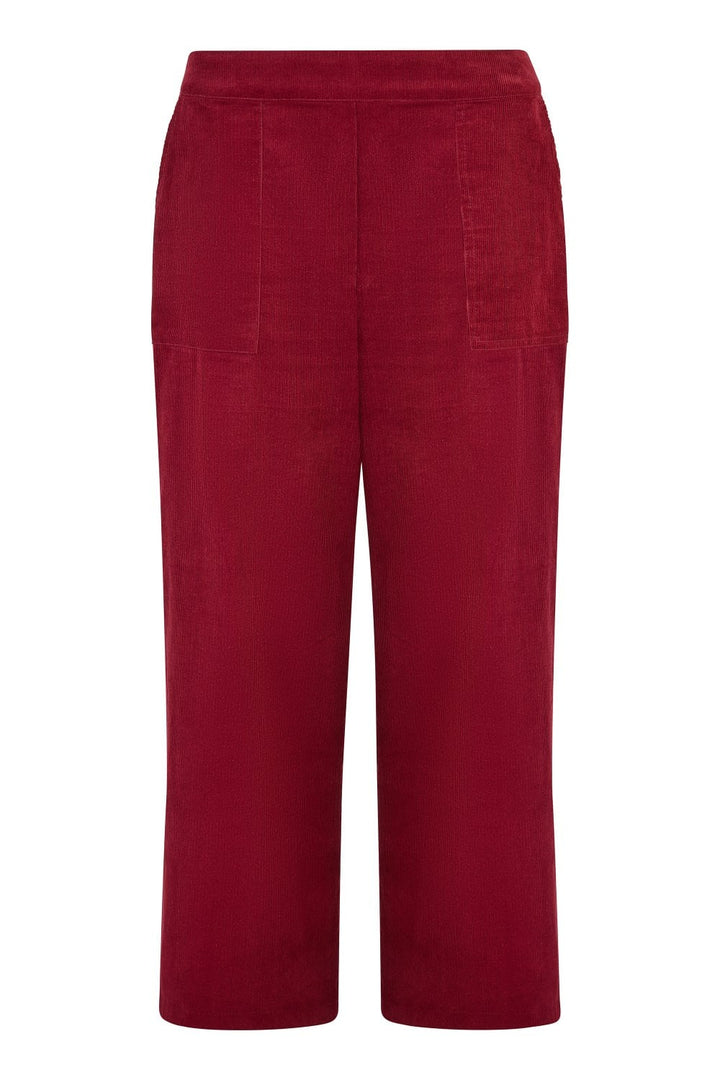 Yumi Burgundy Cord Cropped Wide Leg Trousers With Pockets