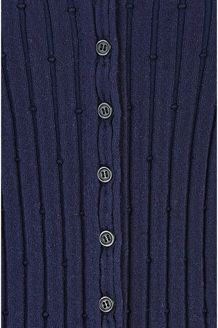 Yumi Navy Fitted Rib Button Up Cardigan