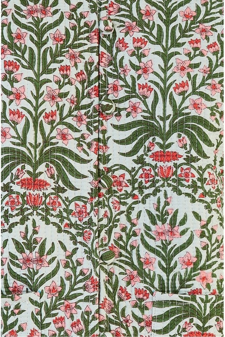 Yumi Pink Floral Print Reversible Cotton Quilted Jacket