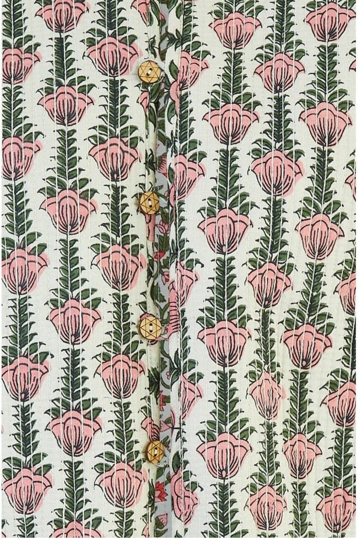 Yumi Pink Floral Print Reversible Cotton Quilted Jacket