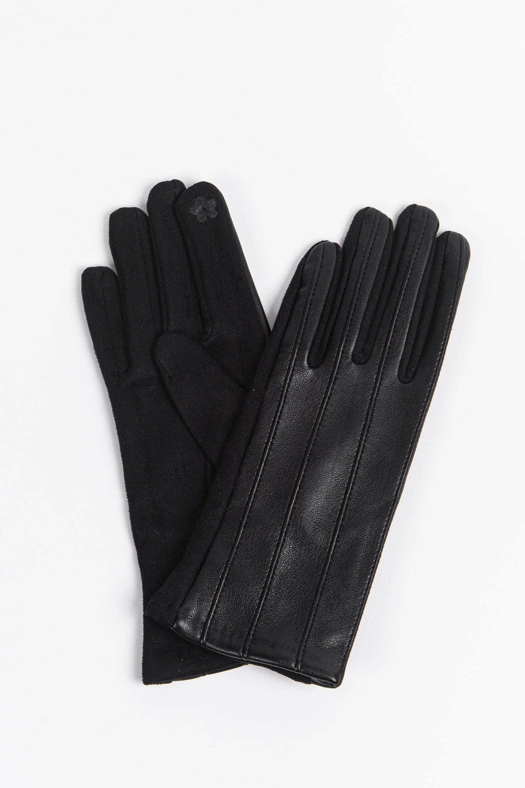 Black Stitch Detailed Faux Leather Gloves