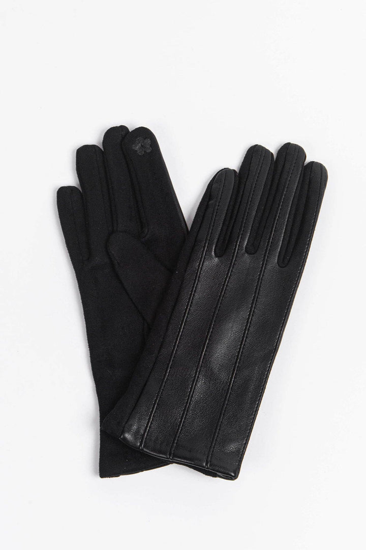 Black Stitch Detailed Faux Leather Gloves