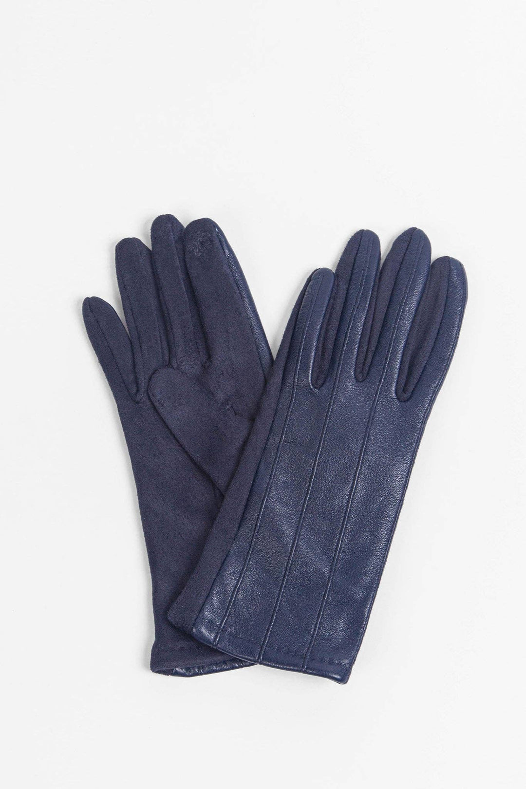 Navy Stitch Detailed Faux Leather Gloves