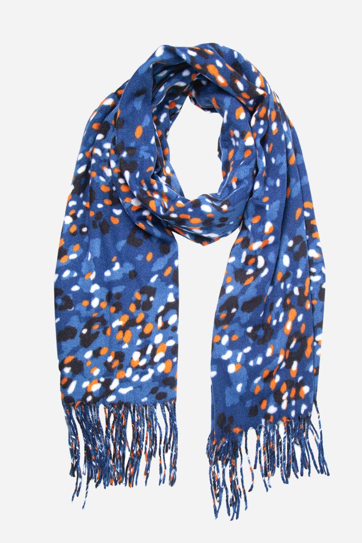 Blue Animal Print Scarf with Tassels