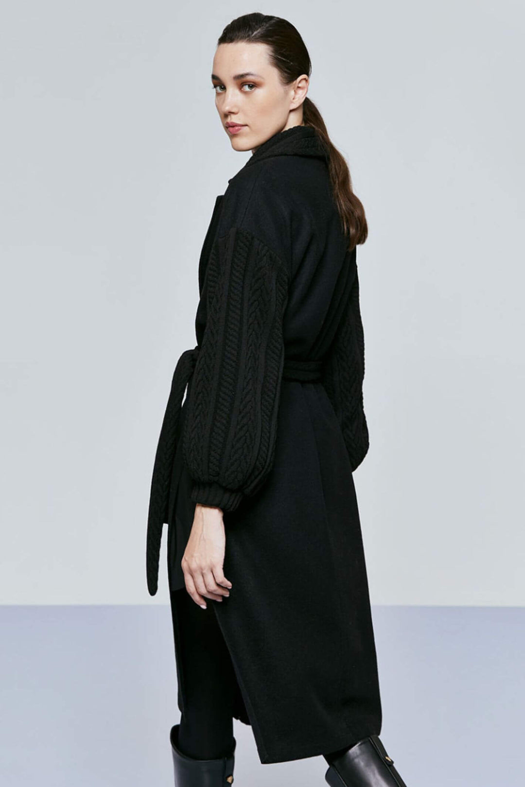 Access Fashion 9033 Black Crochet Detail Coat