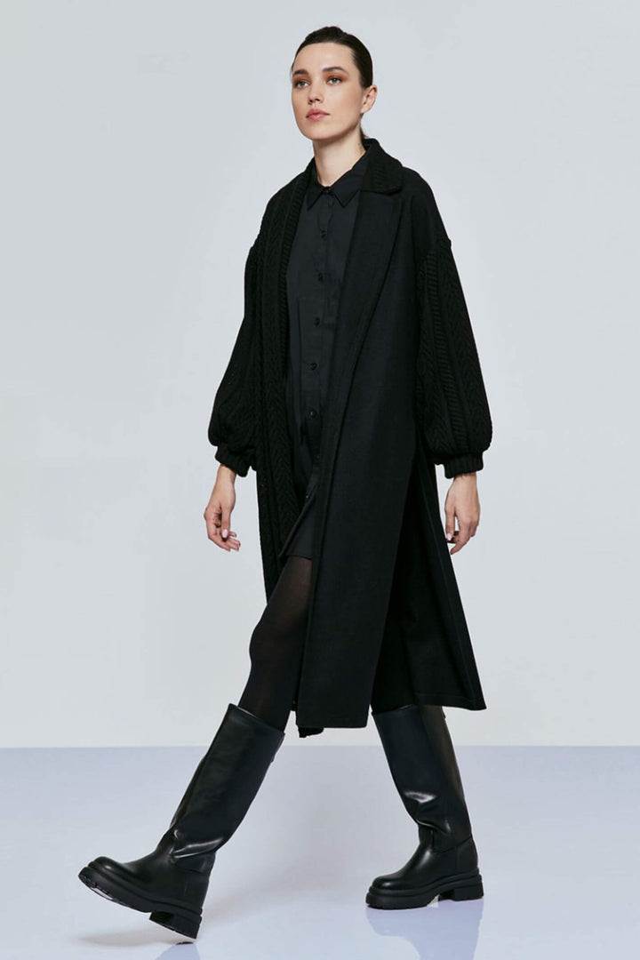 Access Fashion 9033 Black Crochet Detail Coat