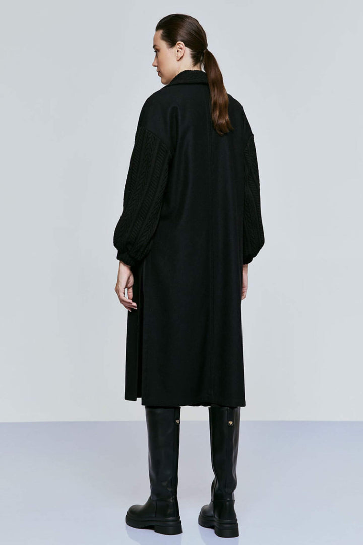 Access Fashion 9033 Black Crochet Detail Coat