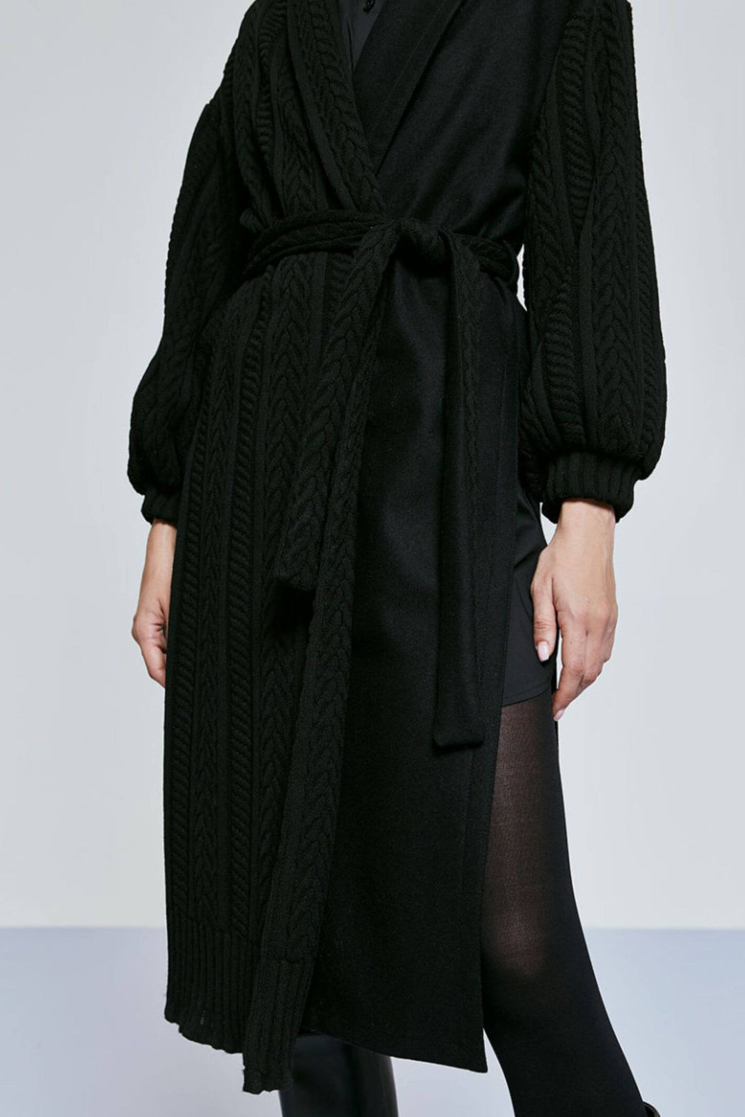 Access Fashion 9033 Black Crochet Detail Coat