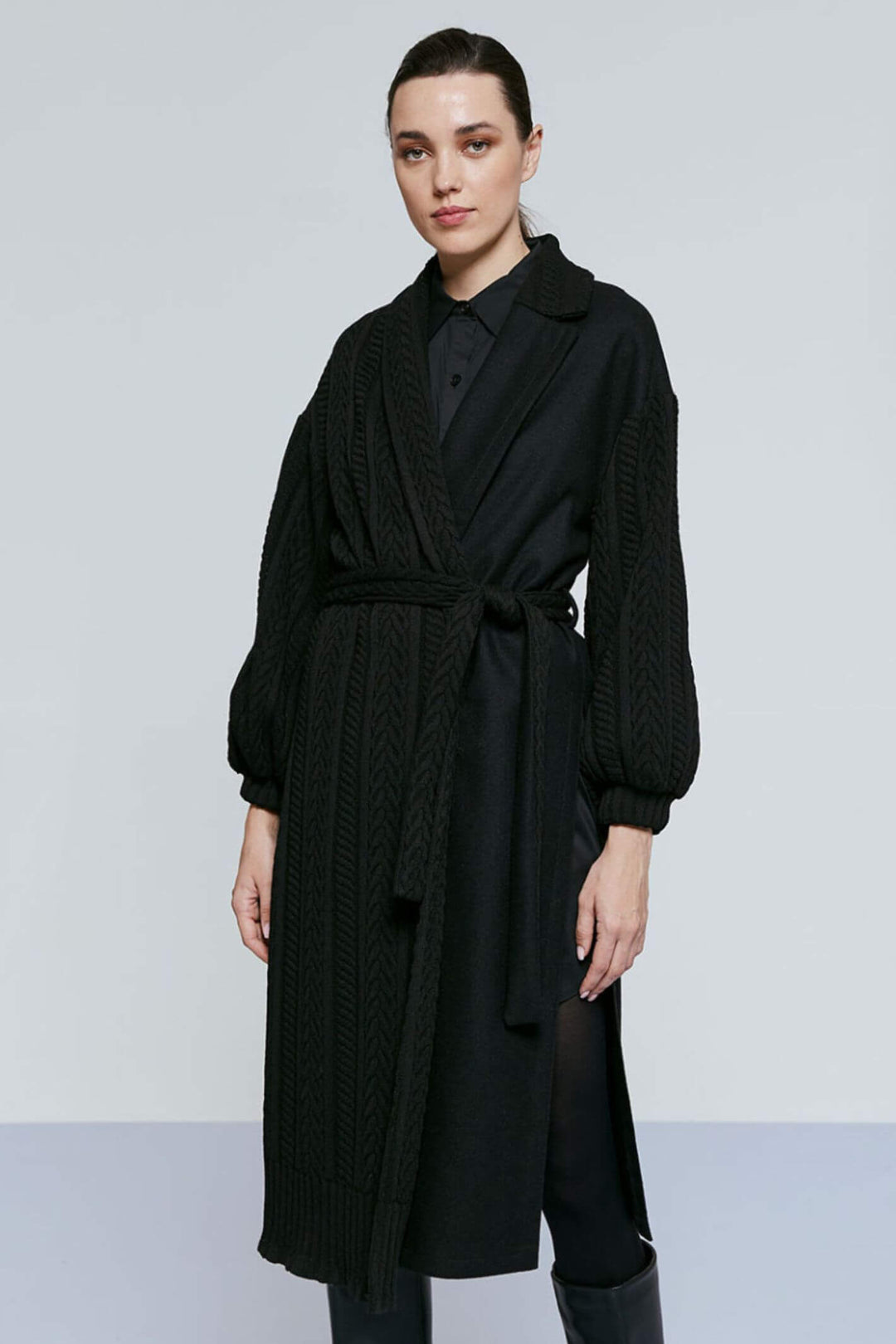 Access Fashion 9033 Black Crochet Detail Coat