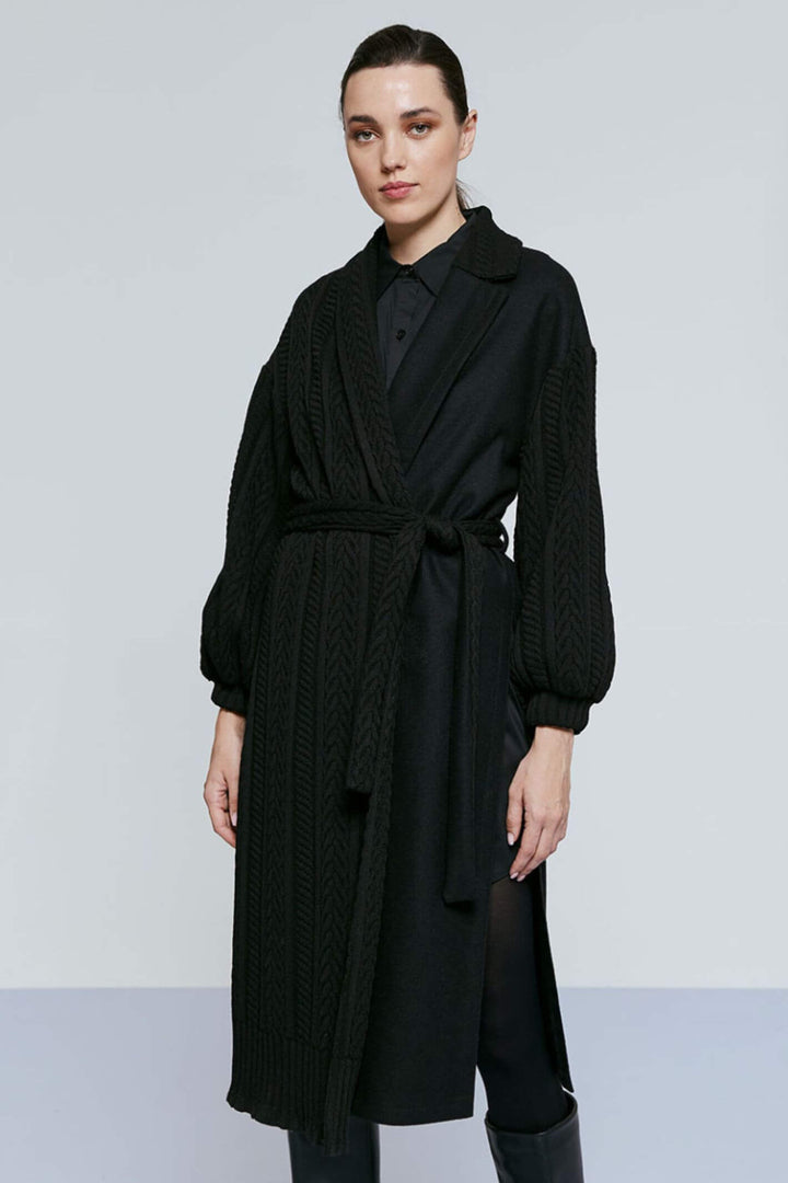 Access Fashion 9033 Black Crochet Detail Coat