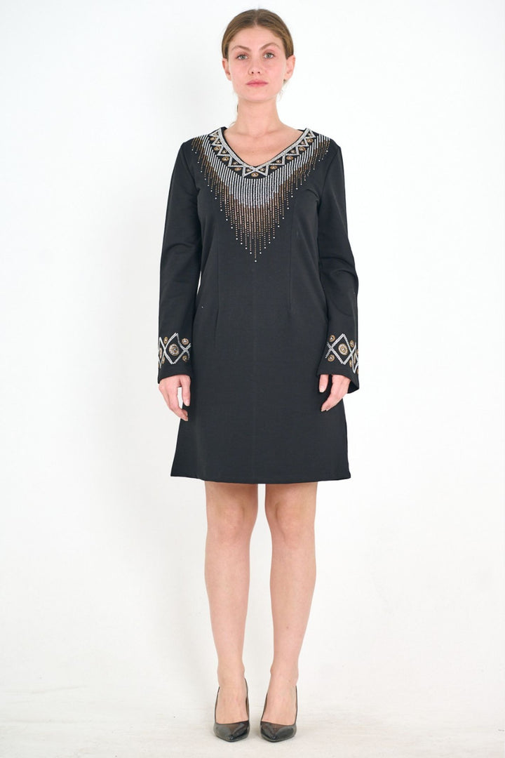 Black 10229-43 Aztec Diamante Pull On Dress