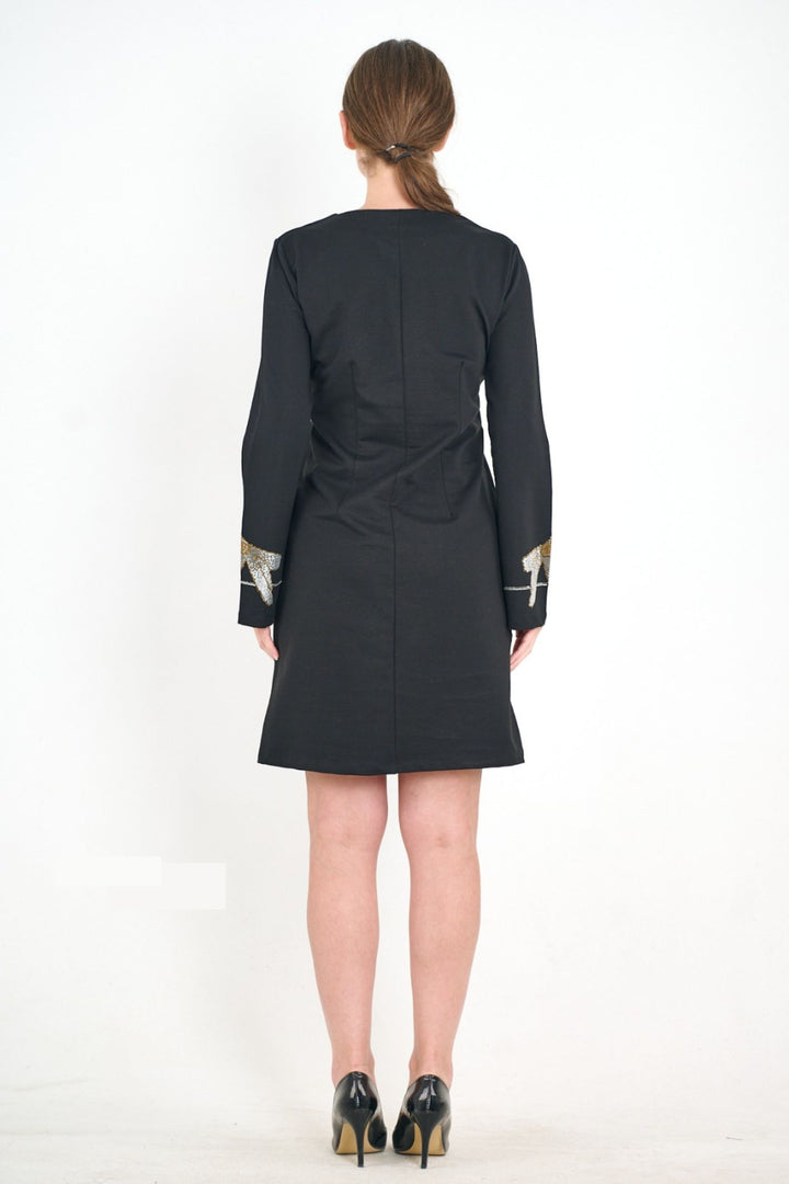 Black 10229-44 Bow Diamante Pull On Dress