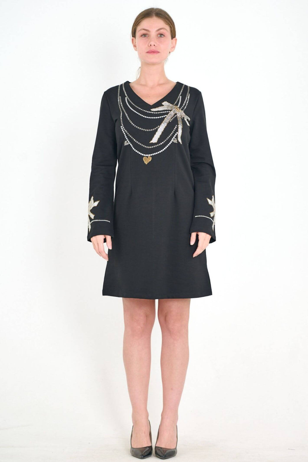 Black 10229-44 Bow Diamante Pull On Dress