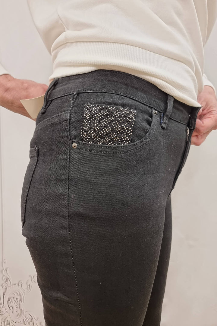 Black Diamante Cuff Stretch Jeans