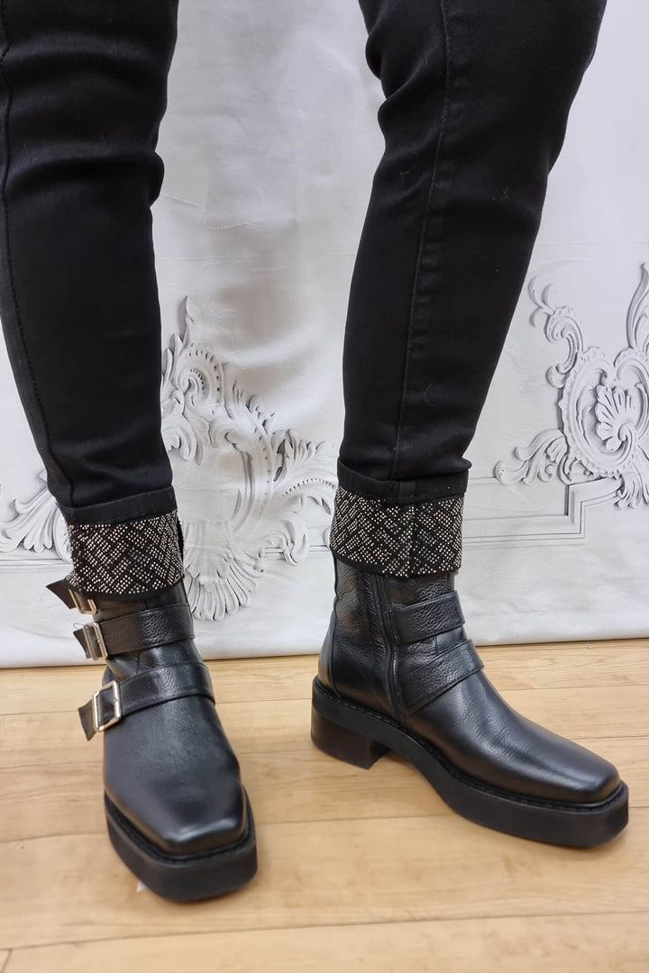 Black Diamante Cuff Stretch Jeans