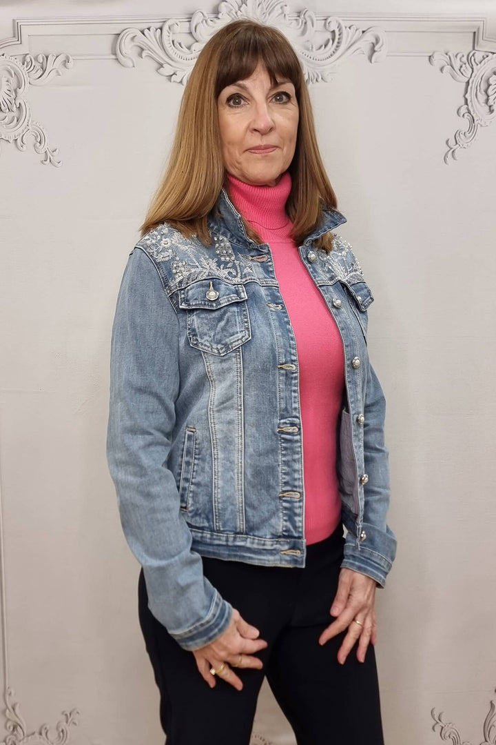 Blue Embellished Denim Jacket