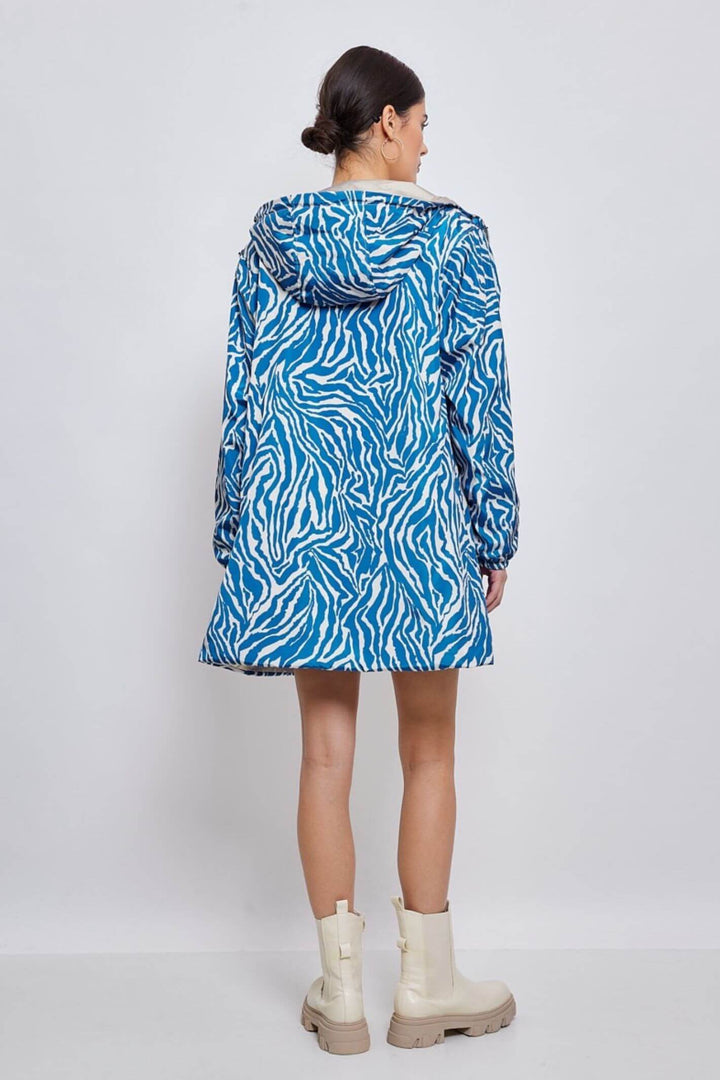Blue Zebra Print & Gold Reversible Water Resistant Coat