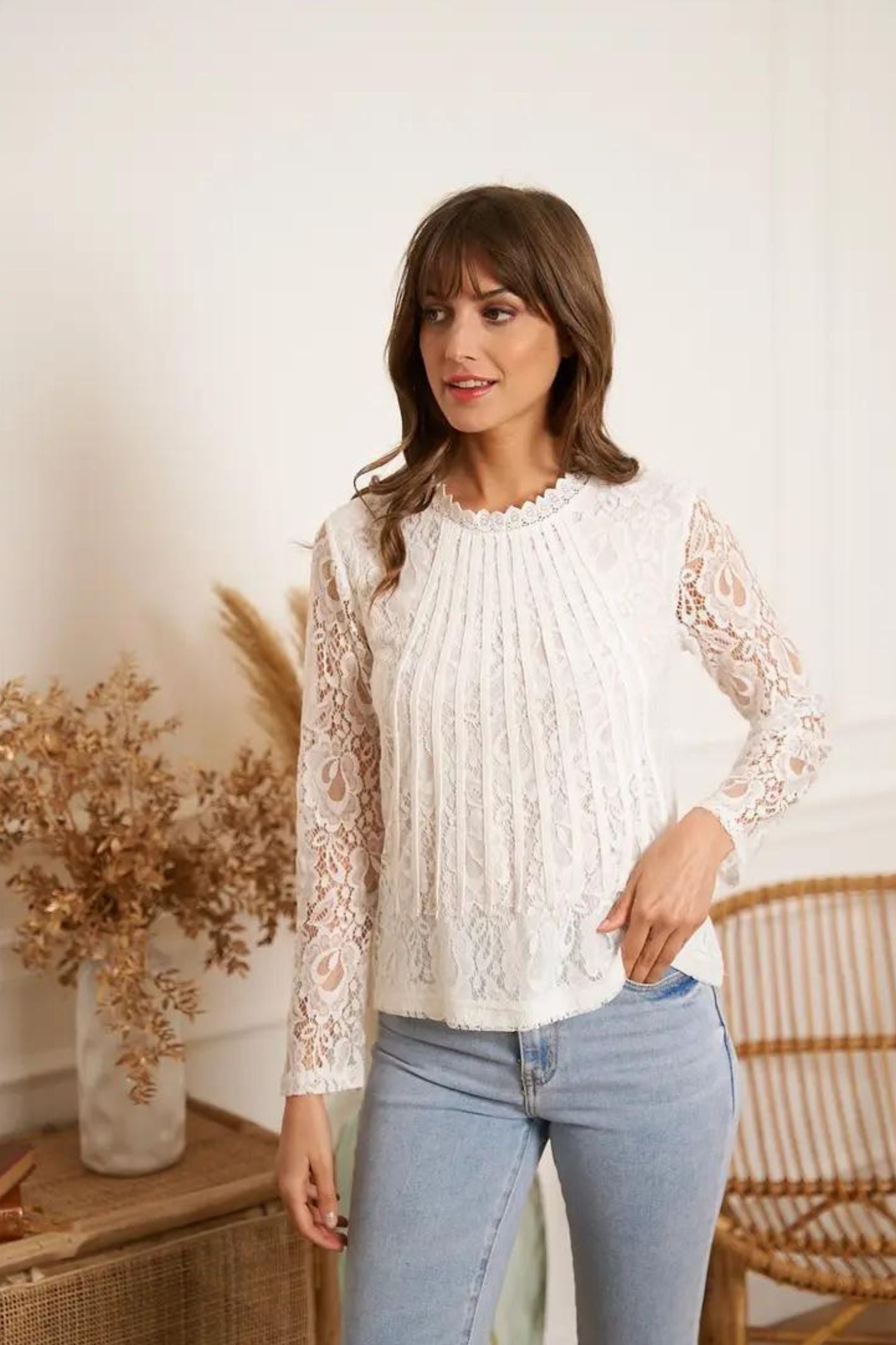 ONLY Onlalba L/S Lace Top JRS, Decadent Chocolate, XS