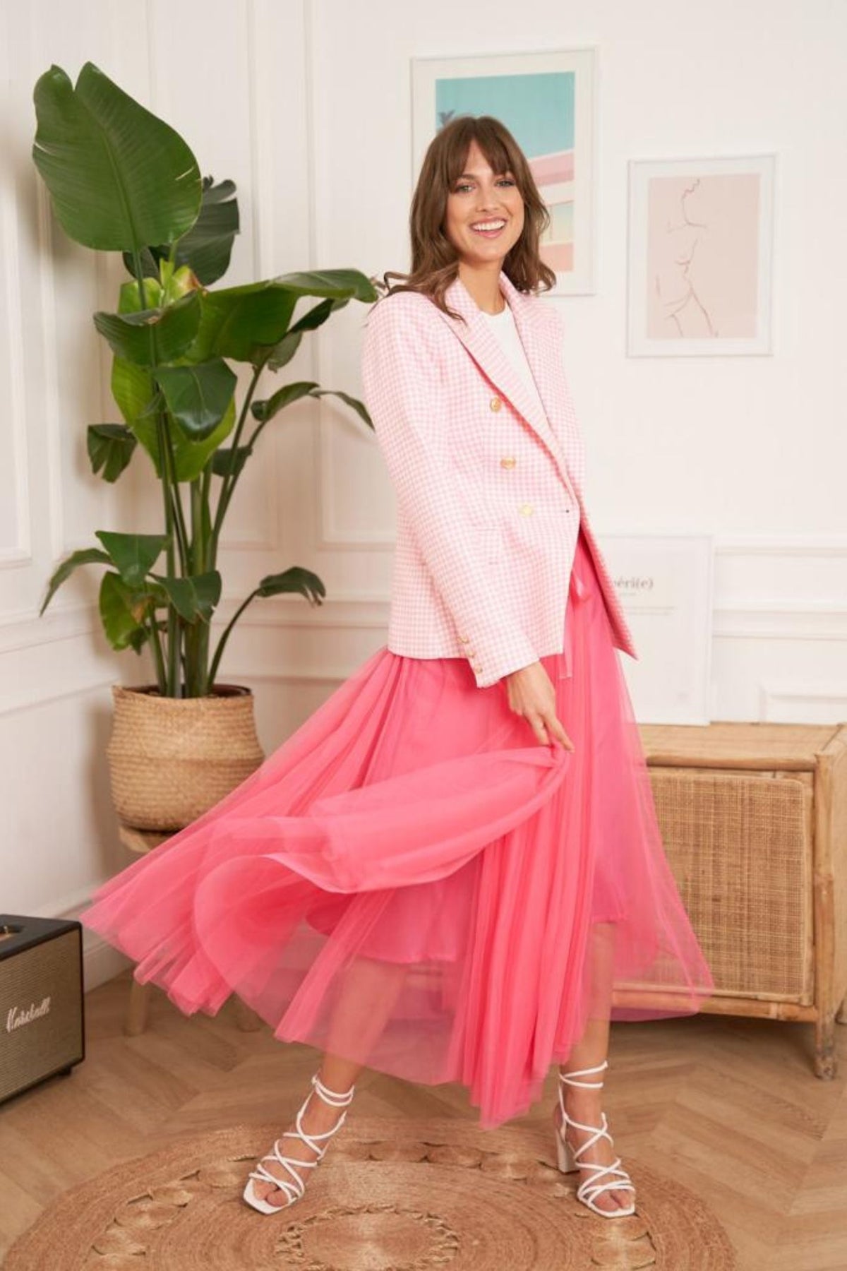 Pink tulle flared skirt deals
