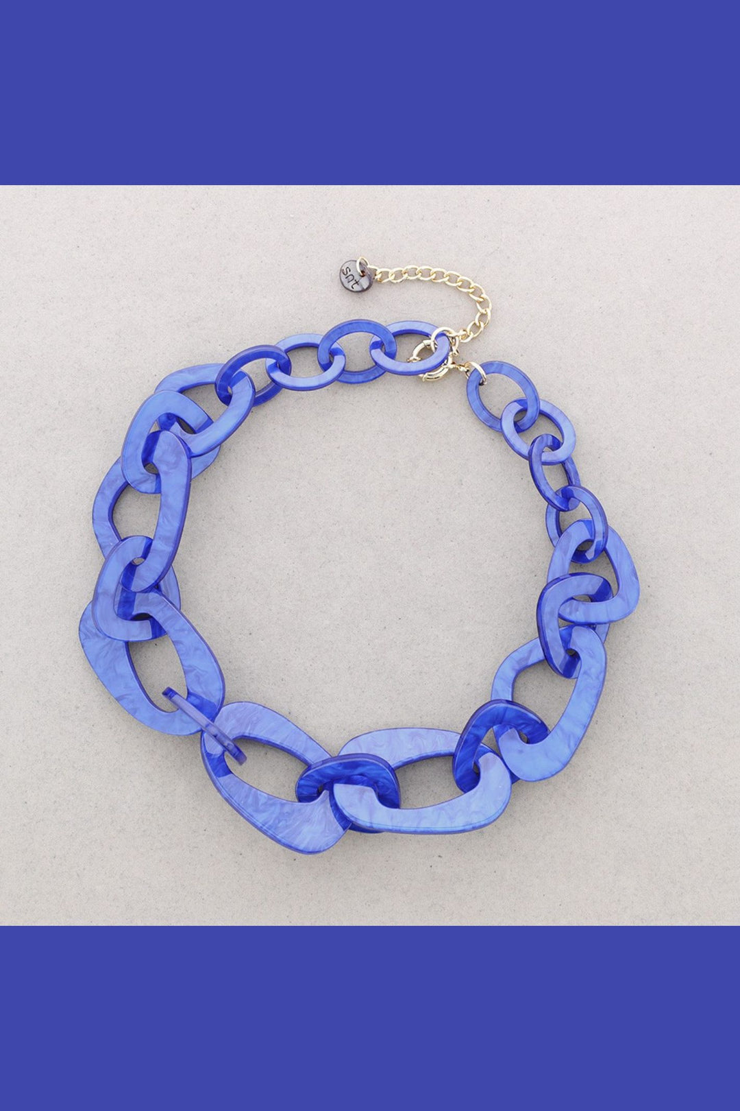 Cobalt Blue Marbled Resin Link Necklace