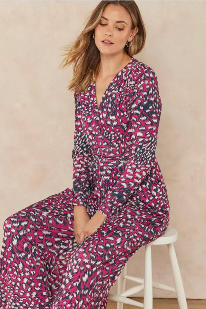 Fuchsia Animal Print Wrap Culotte Jumpsuit